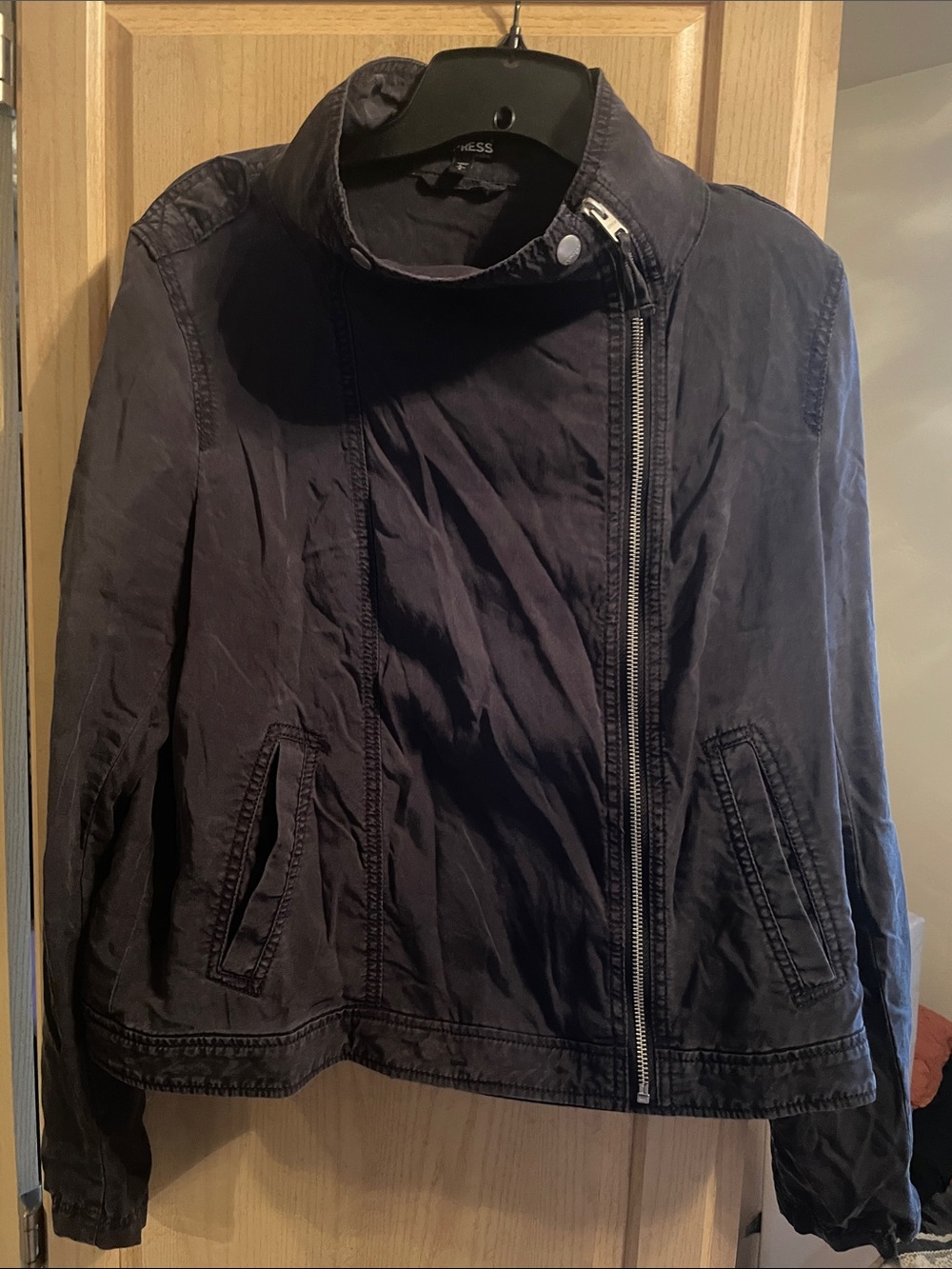 Express Black Asymmetrical Zip Bomber Jacket